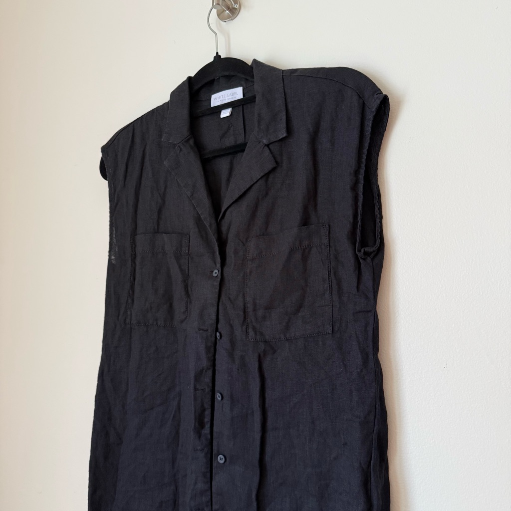 White Label The White Company 100% Linen Oversized Black Sleeveless Shirt Size 2